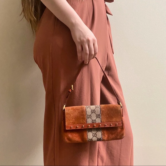 Gucci Handbags - SOLD Gucci Monogram and Orange Suede Pochette